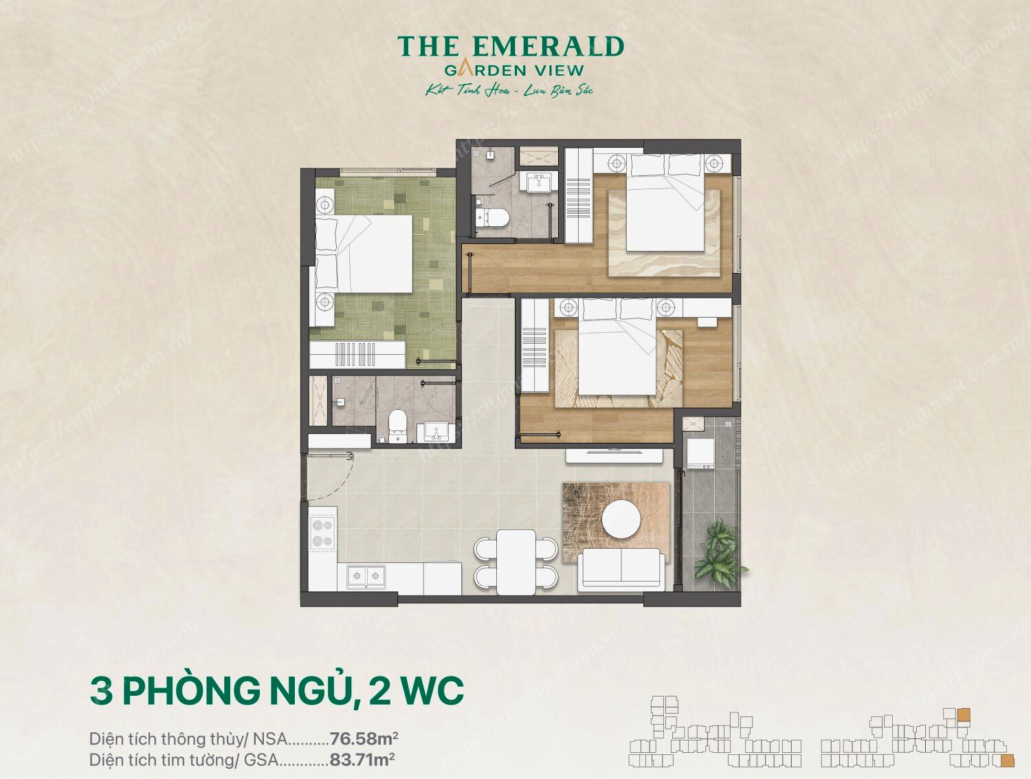 Căn 3pn The Emerald Garden View