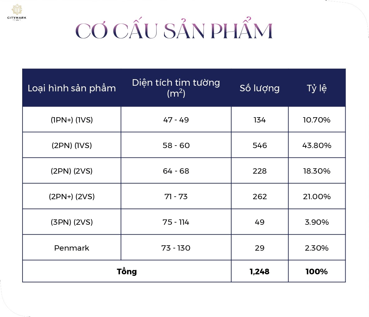 Cơ Cấu Sản Phẩm Căn Hộ Citymark Residence Phú Mỹ - Brvt