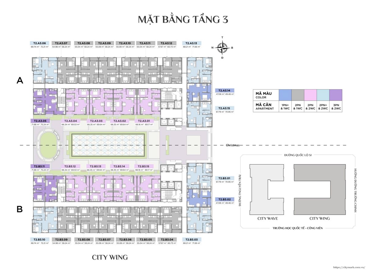 Mặt bằng Citymark Residence - Tháp CityWing tầng 3