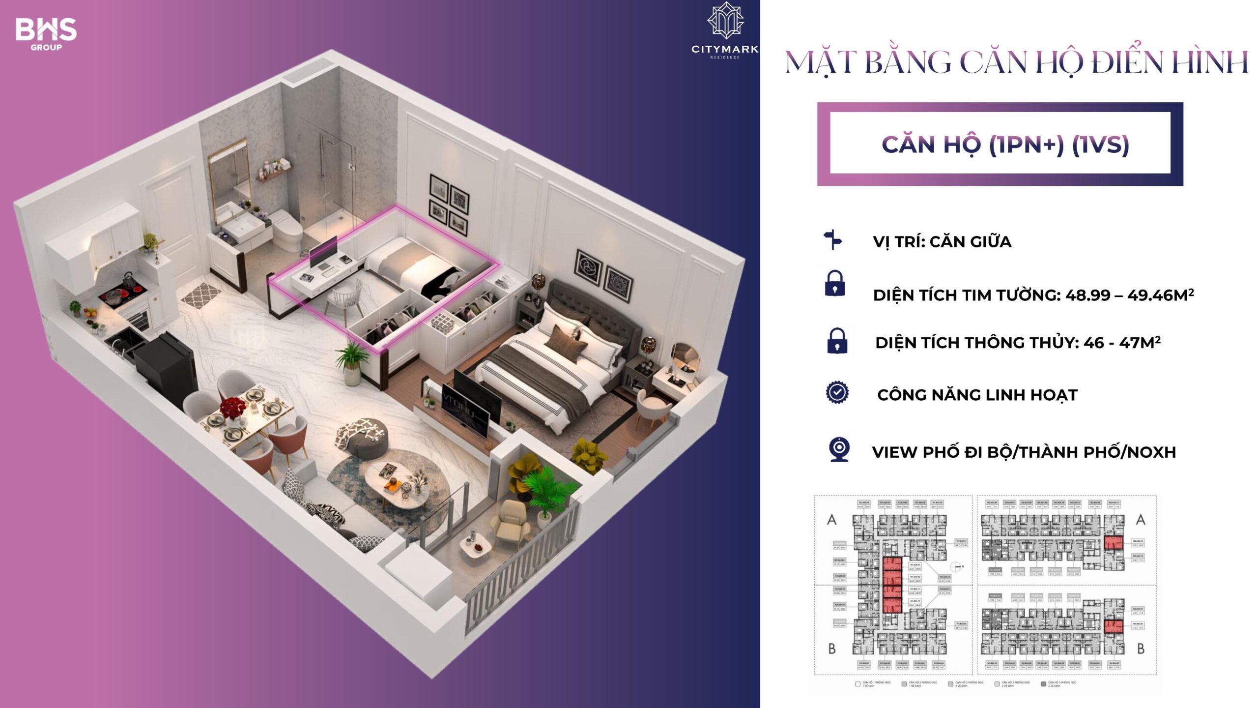 Thiết Kế Citymark Residence Căn 1pn 1wc