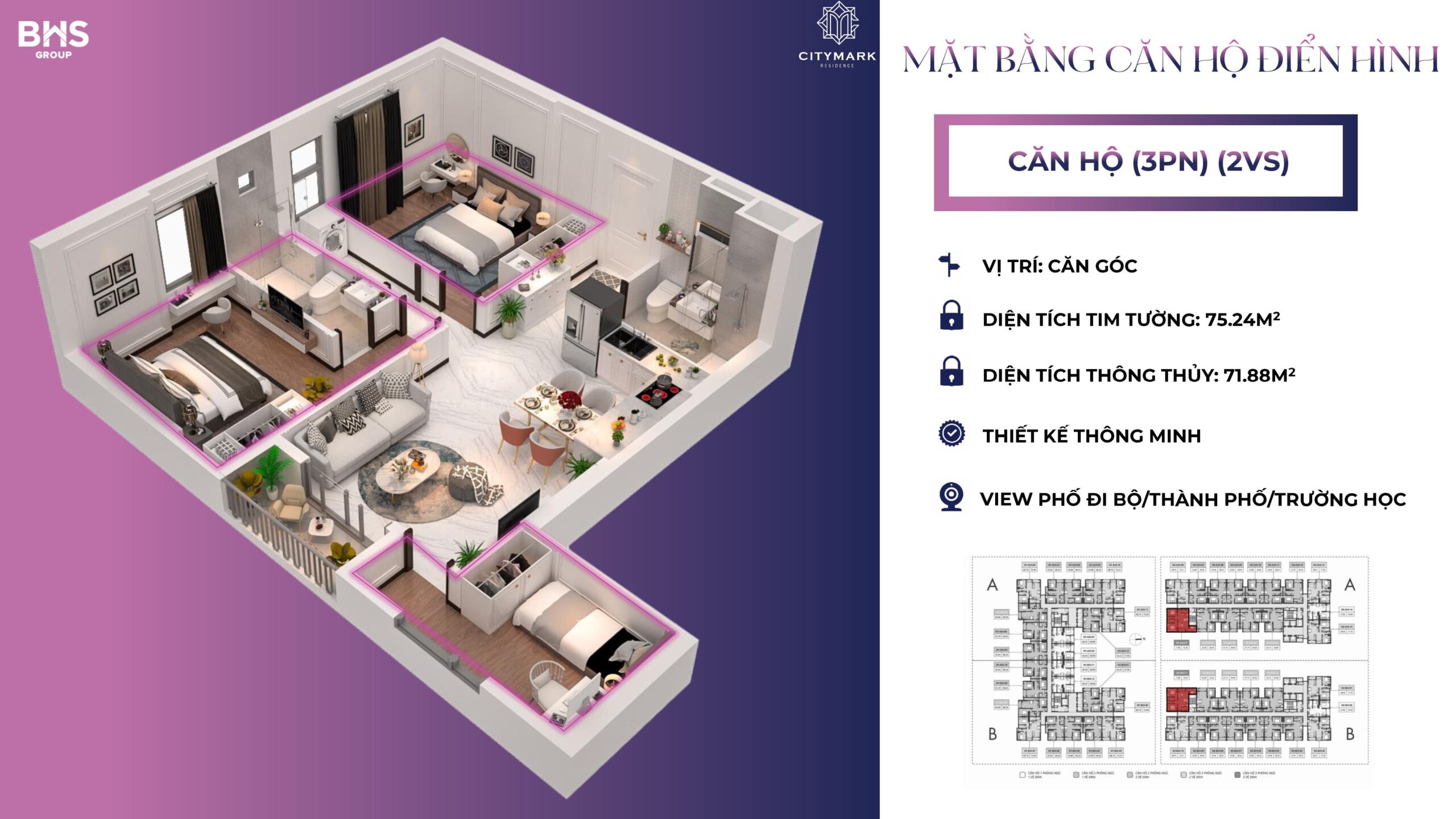 Thiết Kế Citymark Residence Căn 3pn 2wc